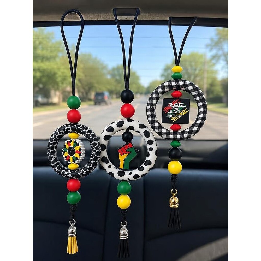 Juneteenth Black History Handmade Beaded Car Charm, Rear View Mirror Accessory